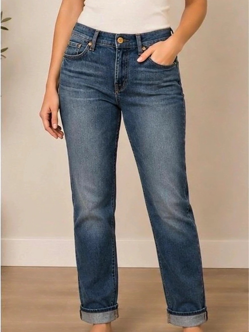 7 For All Mankind The Skinny Crop & Roll Blue Jeans